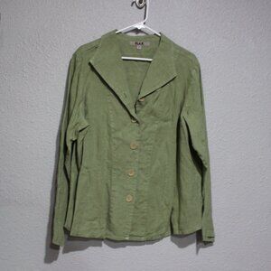 Flax Sage Green Linen Long Sleeve Button Down sz L